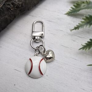 Baseball Keychain / Bag Charm with Heart Charm
